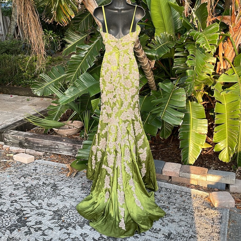 Jovani floral satin lace mermaid dress with train - Picture 7 of 13